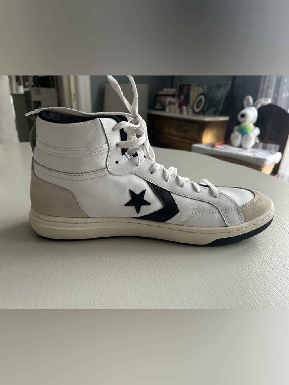 Converse White High-Top Athletic Shoes with Black Star Chevron